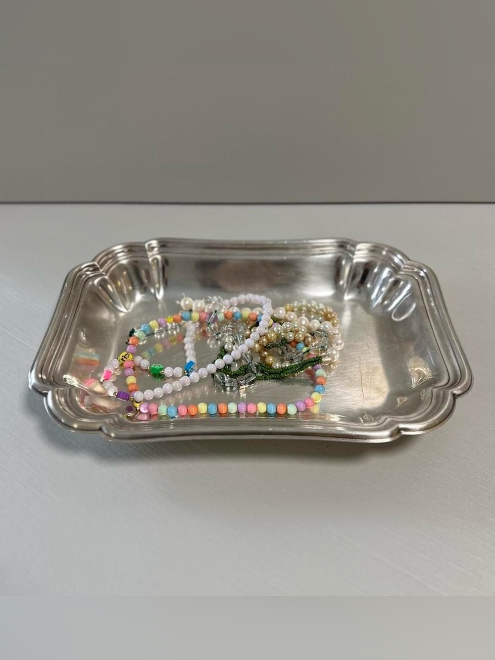 Vintage silver plated tray with soft curved edges size M